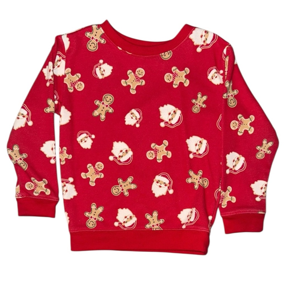 Christmas Red toddler Sweatshirt with Santa and Gingerbread Print